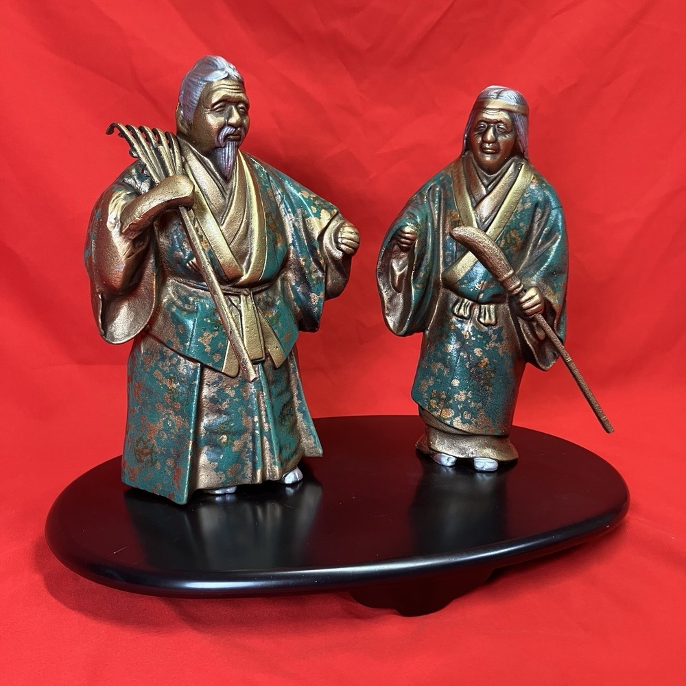 2 - Japanese Cast Iron Figurines / Jotomba / Noh play / Takasago / Reproduction